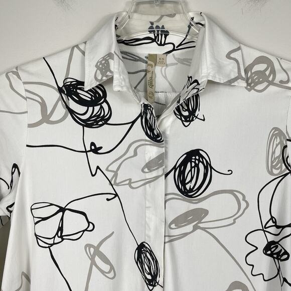 Comfy USA Shirt Dress Tunic Size XS White Black Abstract Print Artsy Back Zipper - Picture 6 of 13